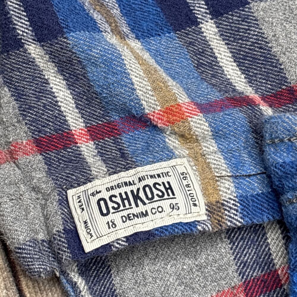 OshKosh B'gosh Kids Boys Plaid Long Sleeve Button Up Blue Flannel Shirt Size 6 - Picture 3 of 7